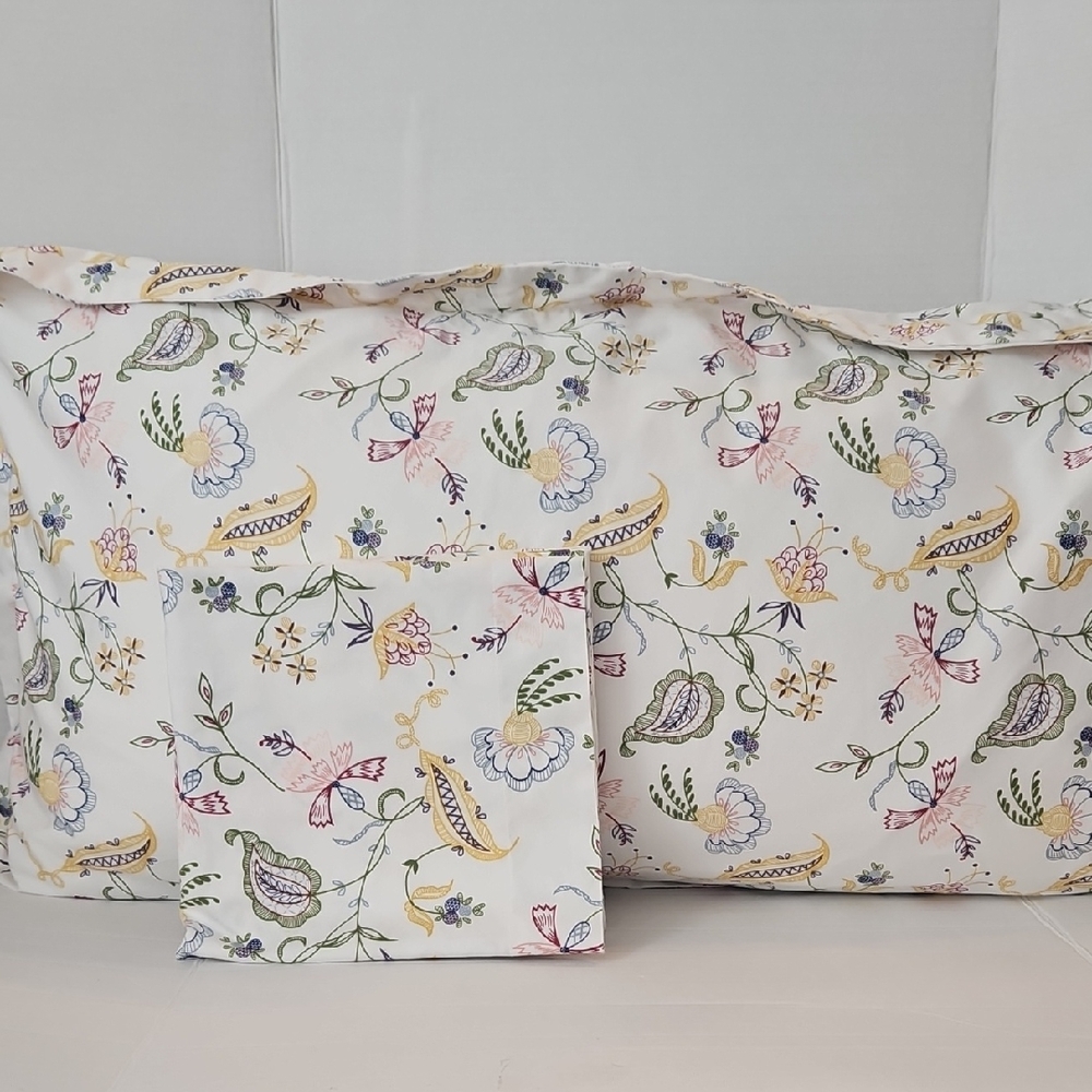 DownTown Company Floral Paisley Yellow Green Blue Cotton King Pillow Shams Set